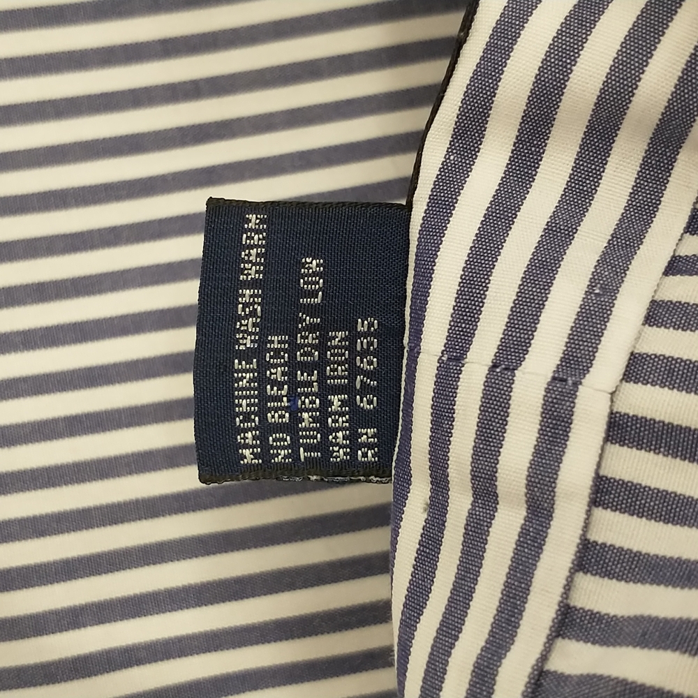 White Collar Blue Pinstripe Button Down Shirt Ralph Lauren Blue Polo Quality - Picture 7 of 9